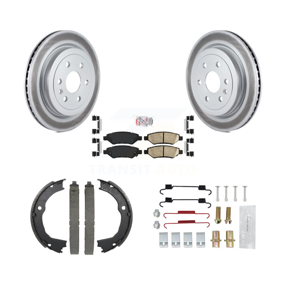 Rear Disc Coated Rotors Ceramic Pads Parking Shoes & Hardware Kit For 10-16 Cadillac SRX KGA-107244