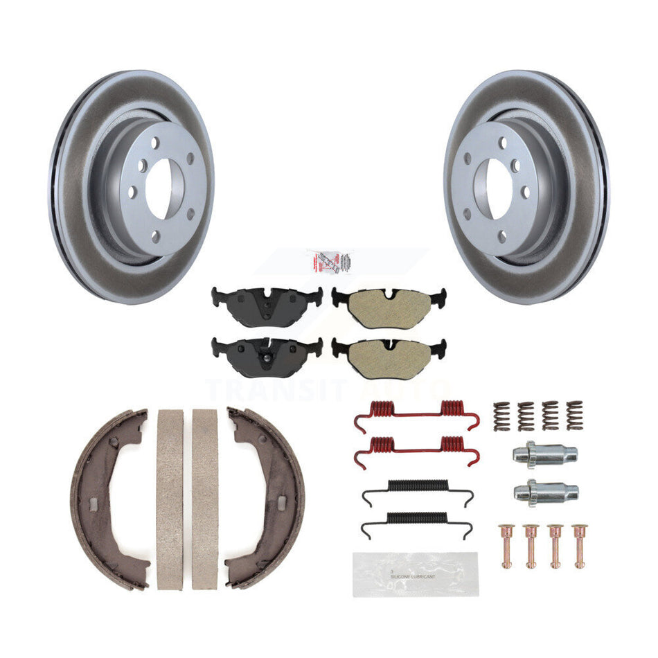 Rear Disc Coated Rotors Semi-Metallic Pads Parking Shoes Hardware Kit For BMW 325Ci 325i KGA-107246
