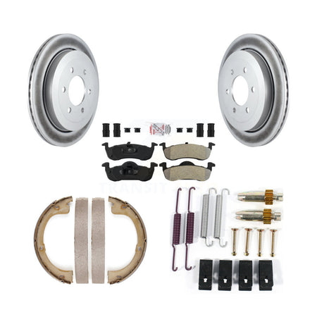 Rear Disc Coated Rotors Semi-Metallic Pads Parking Shoes Hardware Kit For Ford Expedition KGA-107249