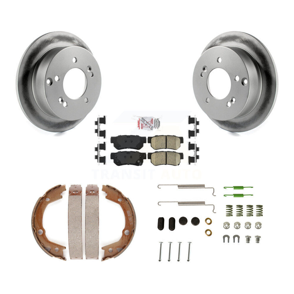 Rear Disc Coated Rotors Ceramic Pads Parking Shoes & Hardware Kit For Hyundai Sonata 2.4L KGA-107258