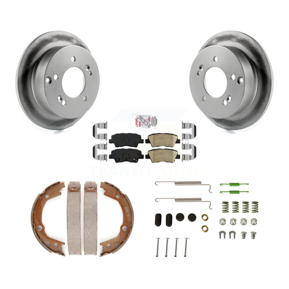 Rear Disc Coated Rotors Ceramic Pads Parking Shoes & Hardware Kit For Hyundai Sonata 2.4L KGA-107263