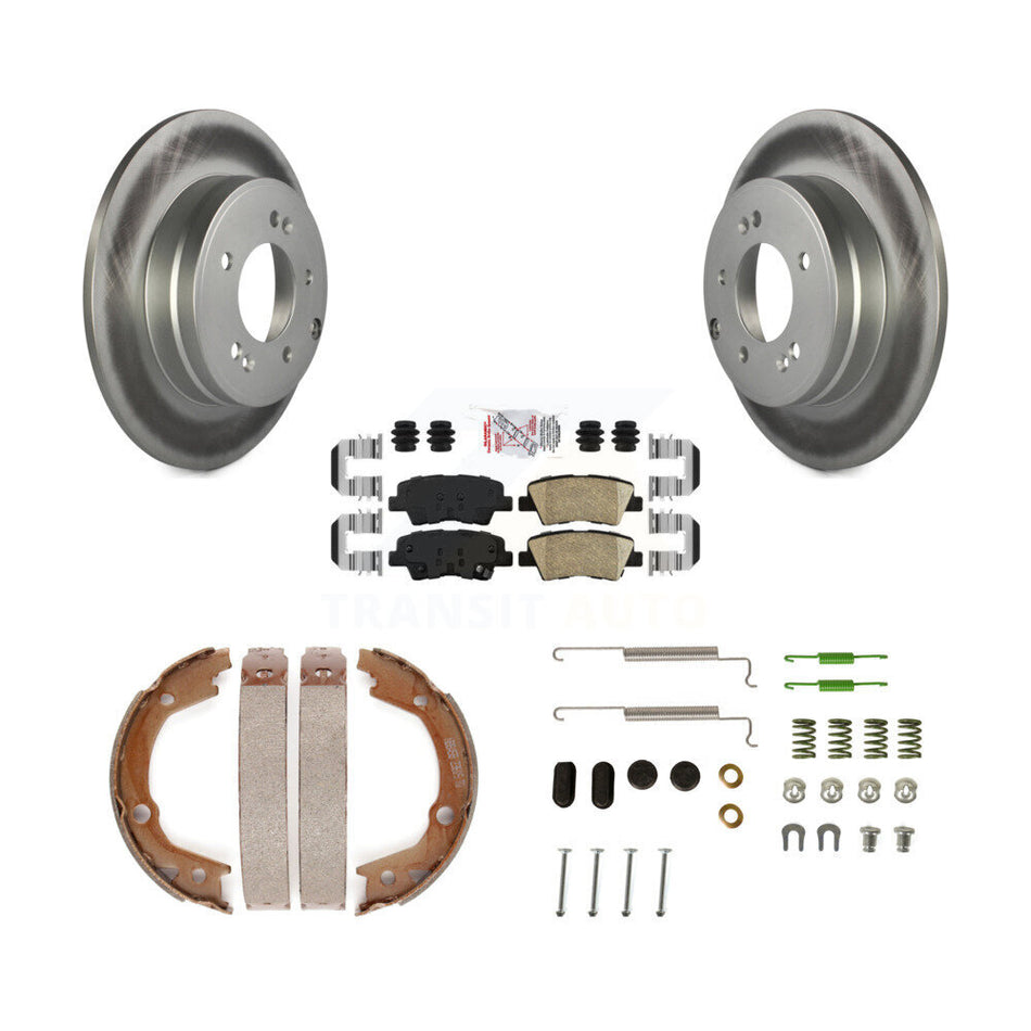 Rear Disc Coated Rotors Ceramic Pads Parking Shoes & Hardware Kit For Hyundai Sonata 3.3L KGA-107266