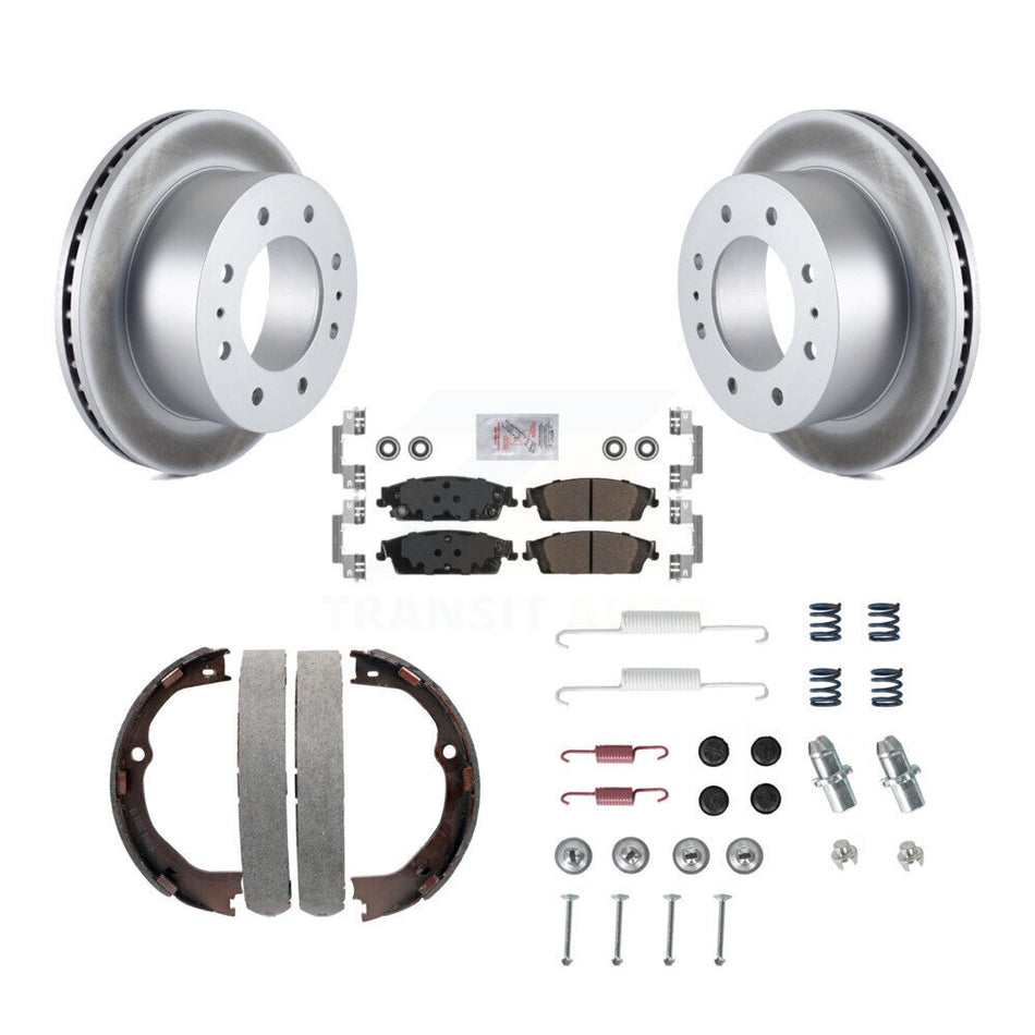 Rear Disc Coated Rotors Semi-Metallic Pads Parking Brake Shoes And Hardware Kit For KGA-107274