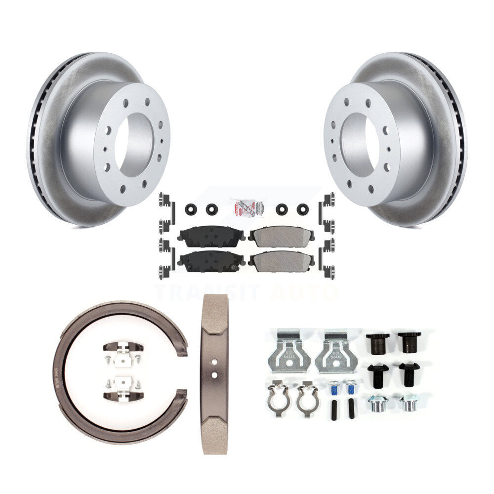 Rear Disc Coated Rotors Semi-Metallic Pads Parking Brake Shoes And Hardware Kit For KGA-107279