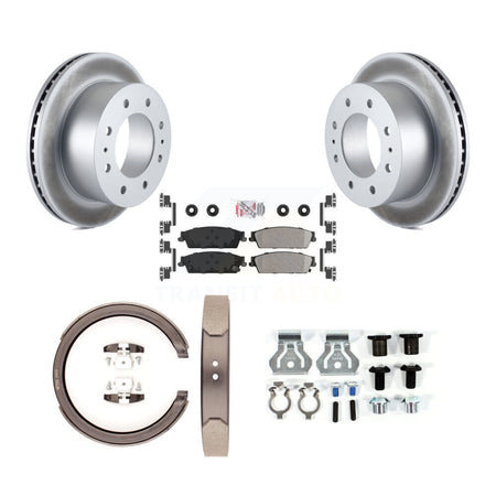 Rear Disc Coated Rotors Semi-Metallic Pads Parking Brake Shoes And Hardware Kit For KGA-107279