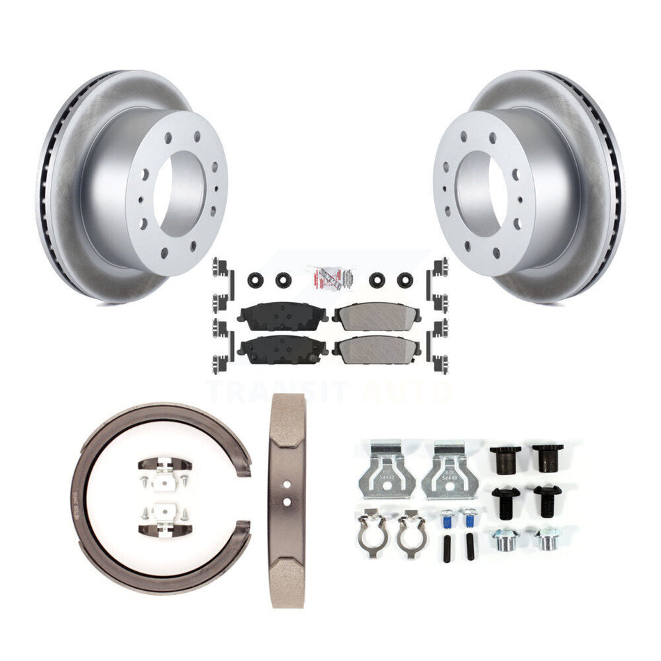 Rear Disc Coated Rotors Semi-Metallic Pads Parking Brake Shoes And Hardware Kit For KGA-107279