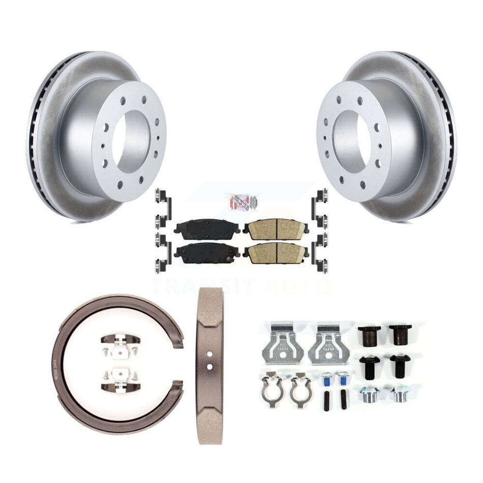 Rear Disc Coated Rotors Ceramic Pads Parking Brake Shoes And Hardware Kit For KGA-107280