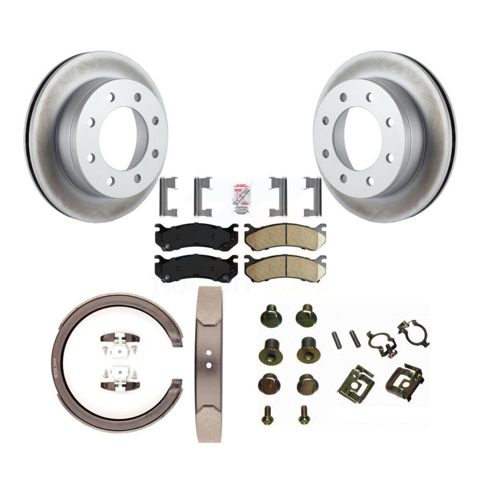 Rear Disc Coated Rotors Ceramic Pads Parking Shoes & Hardware Kit For GMC Sierra 1500 HD KGA-107283