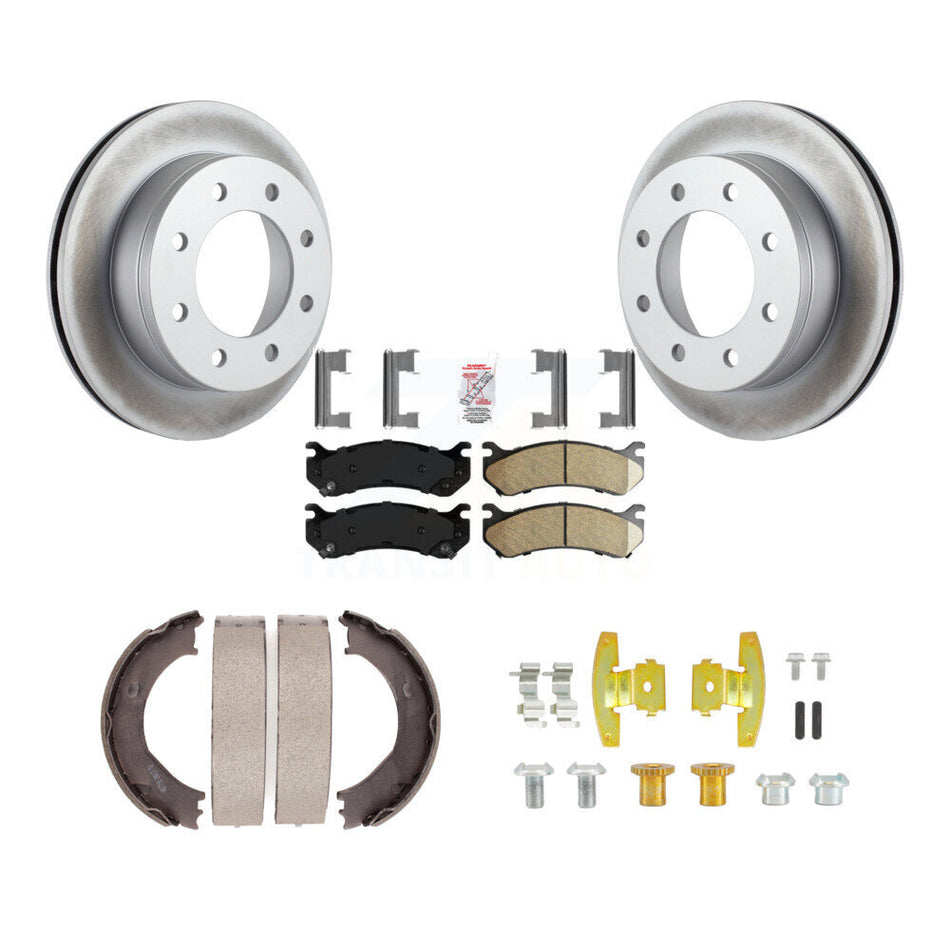 Rear Disc Coated Rotors Ceramic Pads Parking Shoes Hardware Kit For Chevrolet GMC 1500 HD KGA-107287
