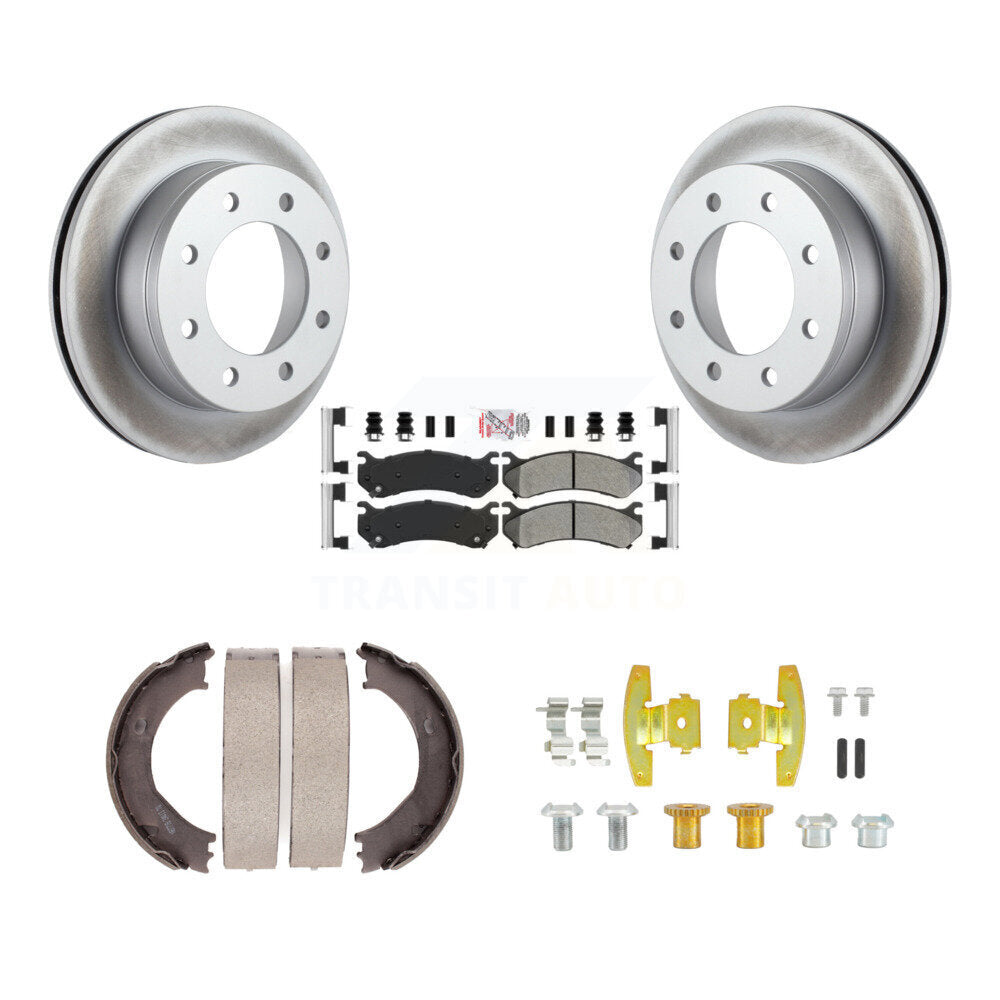 Rear Disc Coated Rotors Semi-Metallic Pads Parking Shoes & Hardware Kit For Chevrolet GMC KGA-107288