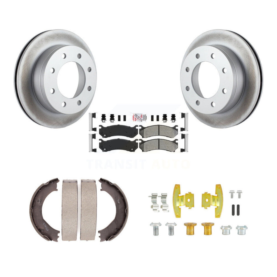 Rear Disc Coated Rotors Semi-Metallic Pads Parking Shoes & Hardware Kit For Chevrolet GMC KGA-107288