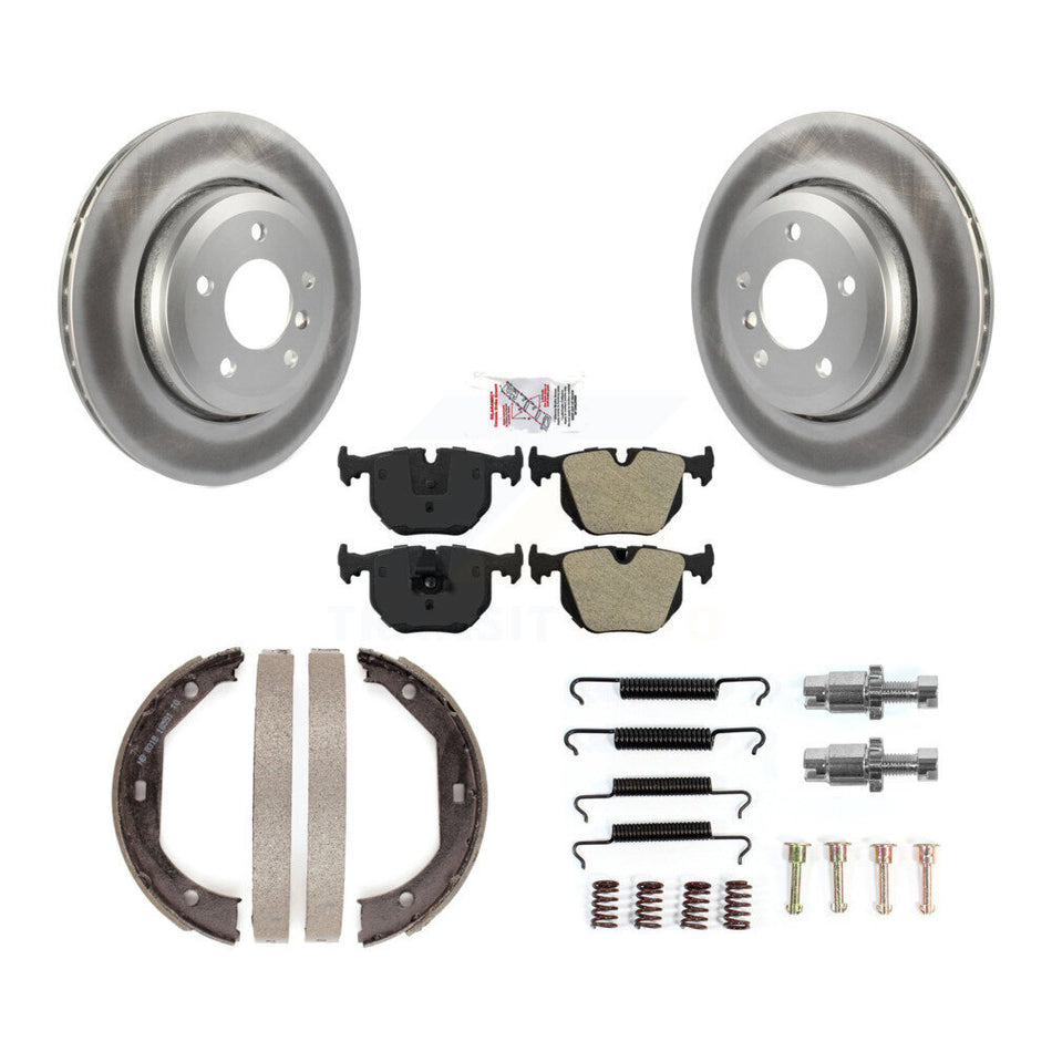 Rear Disc Coated Rotors Semi-Metallic Pads Parking Shoes Hardware Kit For BMW 330Ci 330i KGA-107289