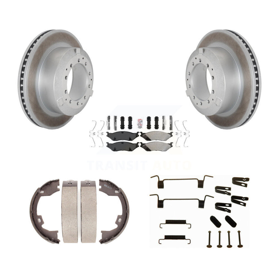 Rear Disc Coated Rotors Semi-Metallic Pads Parking Shoes Hardware Kit For Ford F-450 Duty KGA-107292