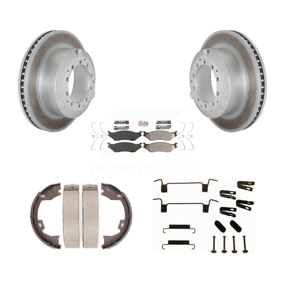 Rear Disc Coated Rotors Semi-Metallic Pads Parking Shoes Hardware Kit For Ford F-450 Duty KGA-107293