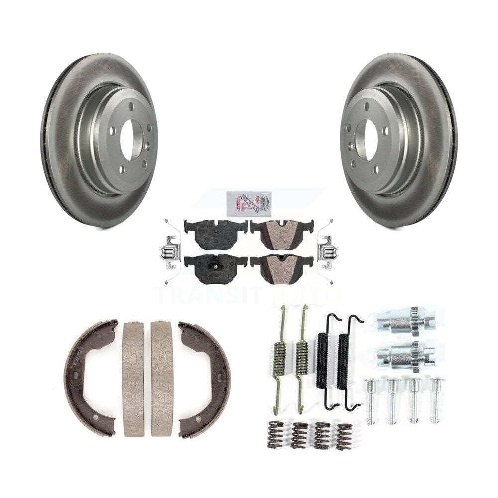 Rear Disc Coated Rotors Semi-Metallic Pads Parking Shoes & Hardware Kit For BMW 530i 525i KGA-107311