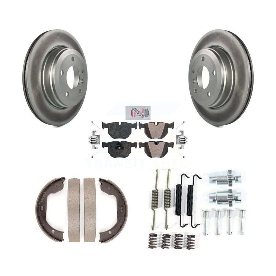 Rear Disc Coated Rotors Semi-Metallic Pads Parking Shoes & Hardware Kit For BMW 530i 525i KGA-107311