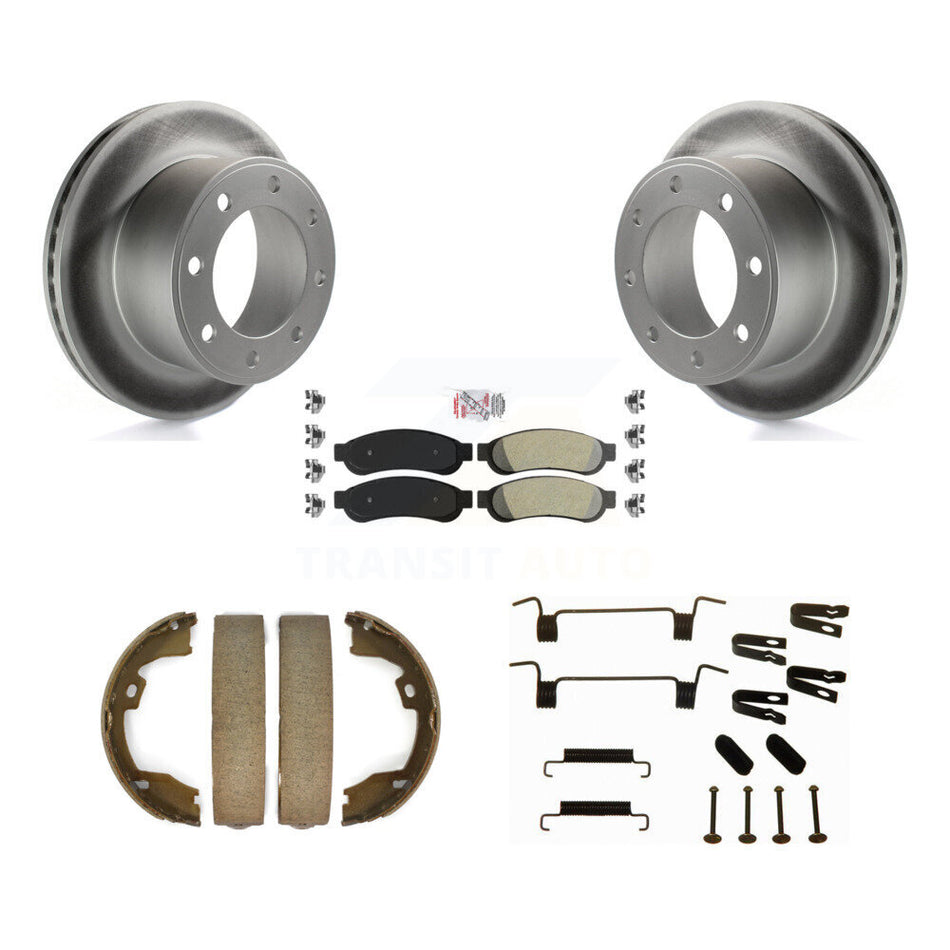 Rear Disc Coated Rotors Semi-Metallic Pads Parking Shoes Hardware Kit For Ford F-350 Duty KGA-107317