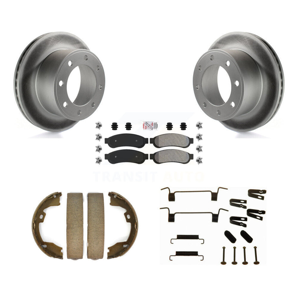 Rear Disc Coated Rotors Semi-Metallic Pads Parking Shoes Hardware Kit For Ford F-350 Duty KGA-107318