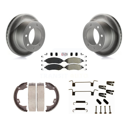 Rear Disc Coated Rotors Semi-Metallic Pads Parking Shoes Hardware Kit For Ford F-350 Duty KGA-107319