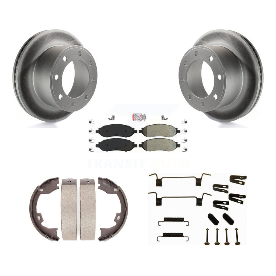 Rear Disc Coated Rotors Semi-Metallic Pads Parking Shoes Hardware Kit For Ford F-350 Duty KGA-107320