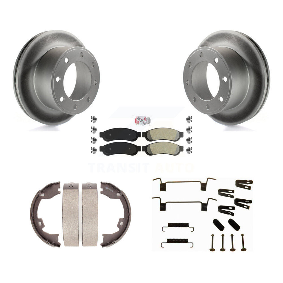 Rear Disc Coated Rotors Semi-Metallic Pads Parking Shoes Hardware Kit For Ford F-250 Duty KGA-107321