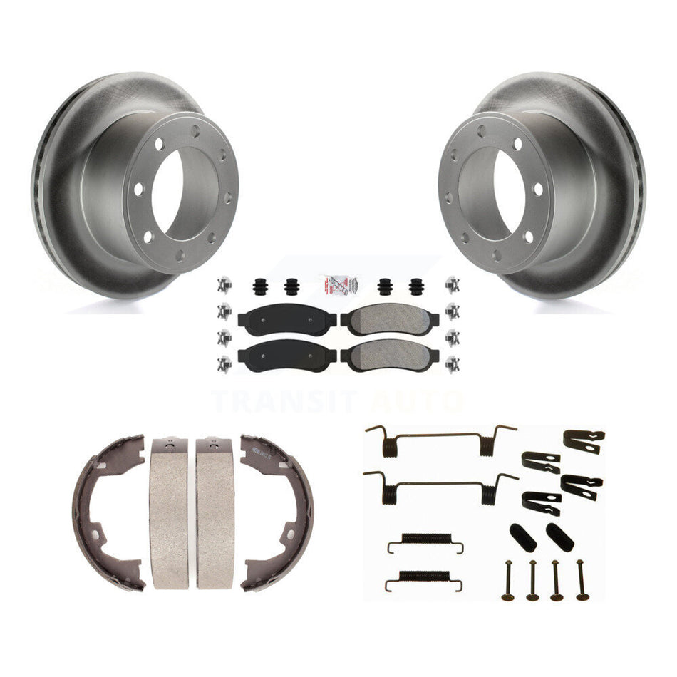 Rear Disc Coated Rotors Semi-Metallic Pads Parking Shoes Hardware Kit For Ford F-250 Duty KGA-107322