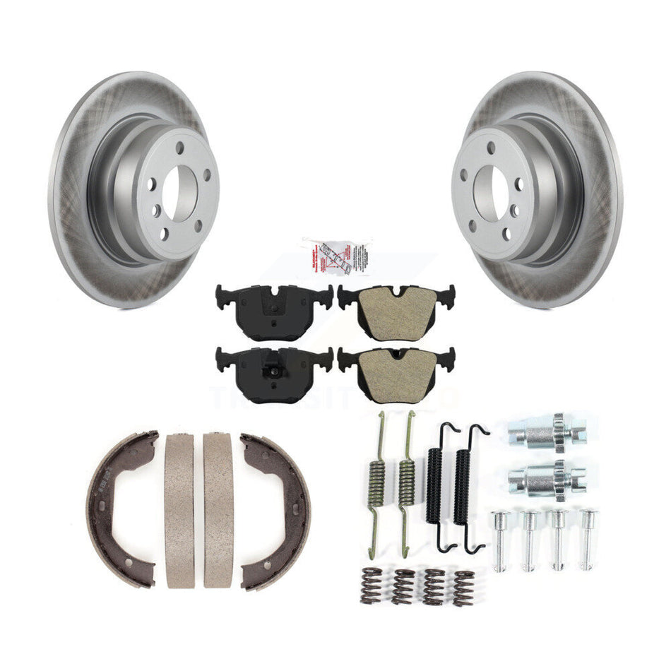 Rear Disc Coated Rotors Semi-Metallic Pads Parking Brake Shoes & Hardware Kit For BMW X5 KGA-107333