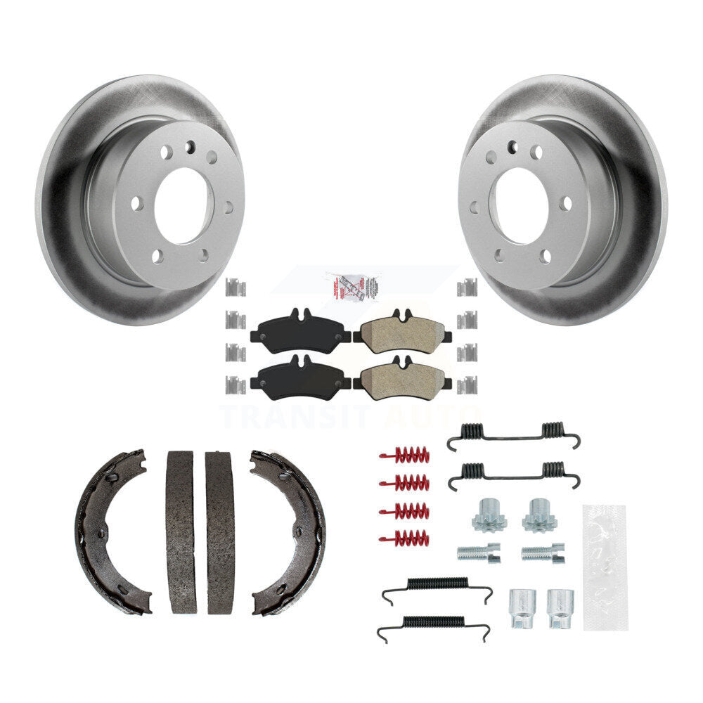 Rear Disc Coated Rotors Semi-Metallic Pads Parking Shoes & Hardware Kit For Sprinter 2500 KGA-107334