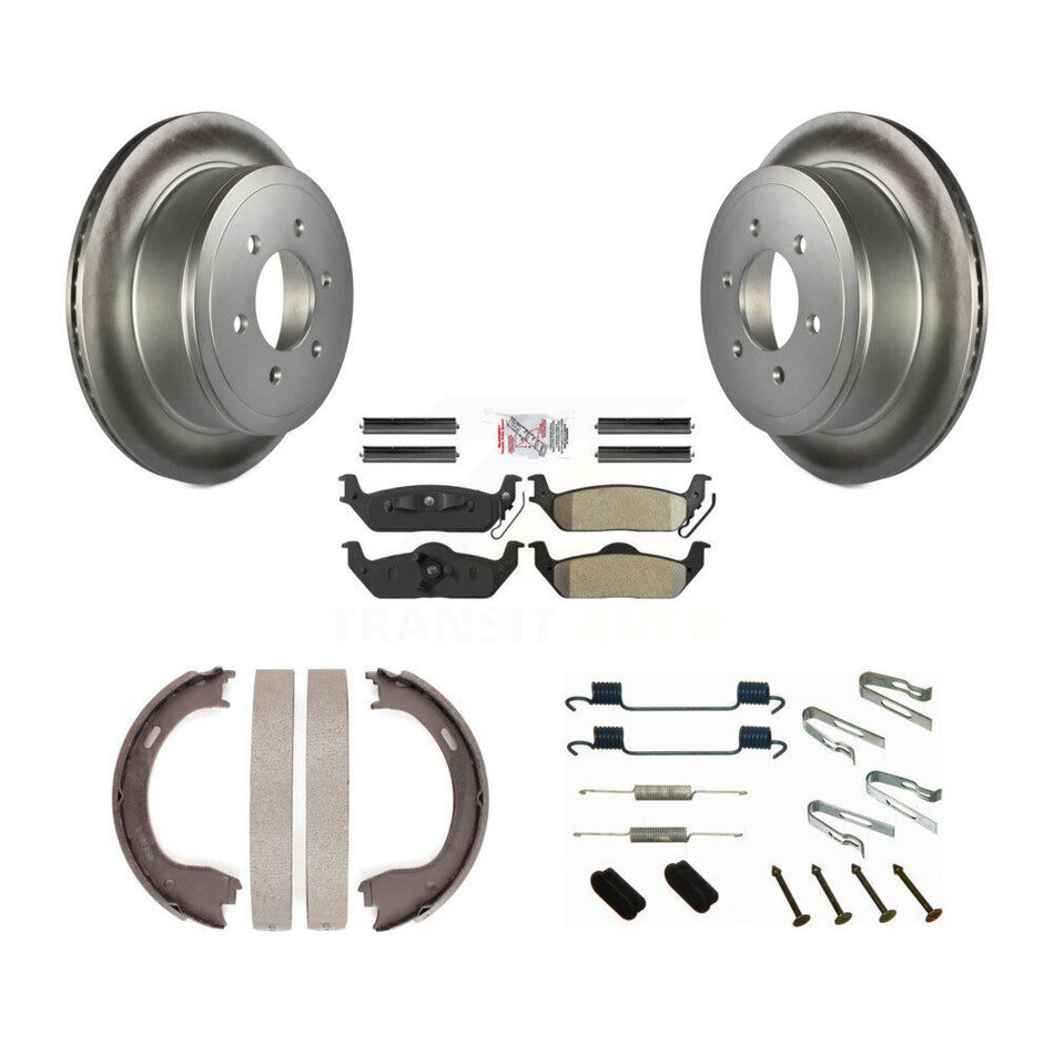 Rear Disc Coated Rotors Semi-Metallic Pads Parking Shoes And Hardware Kit For Ford F-150 KGA-107336