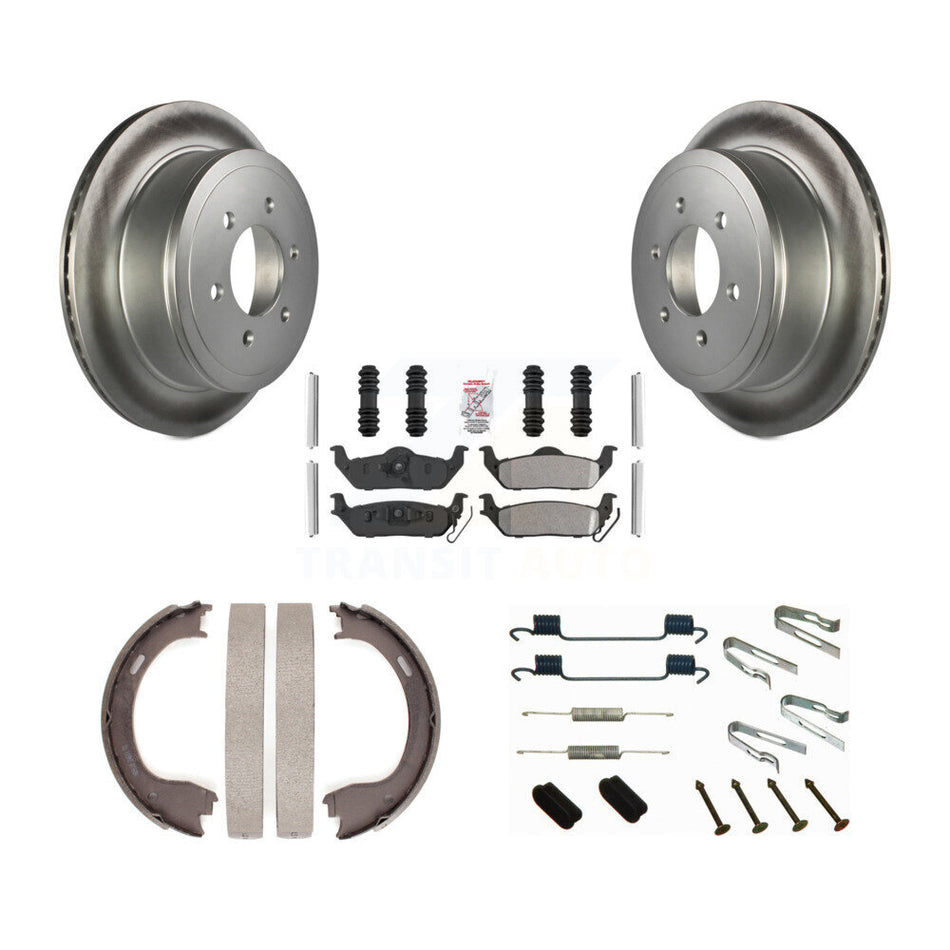 Rear Disc Coated Rotors Semi-Metallic Pads Parking Shoes And Hardware Kit For Ford F-150 KGA-107337