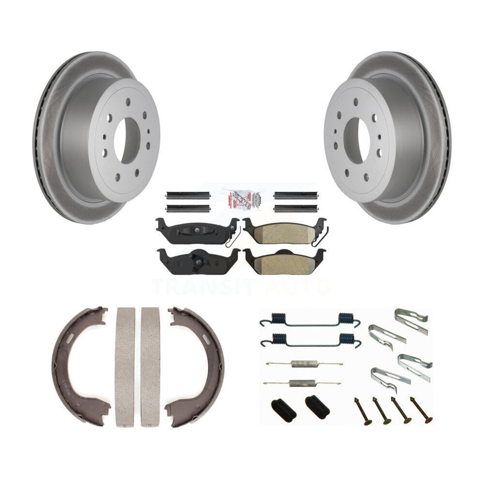 Rear Disc Coated Rotors Semi-Metallic Pads Parking Shoes And Hardware Kit For Ford F-150 KGA-107338