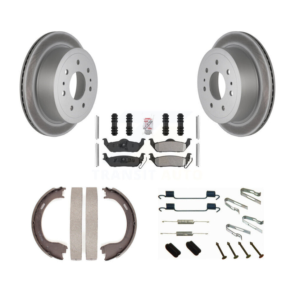 Rear Disc Coated Rotors Semi-Metallic Pads Parking Shoes And Hardware Kit For Ford F-150 KGA-107339