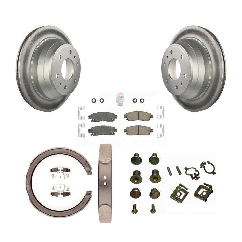 Rear Disc Coated Rotors Ceramic Pads Parking Shoes & Hardware Kit For Chevrolet GMC Envoy KGA-107341