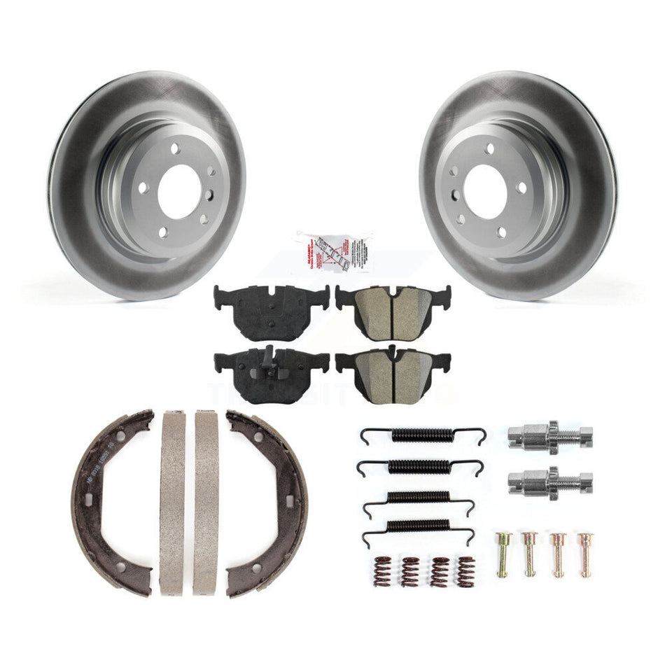 Rear Disc Coated Rotors Semi-Metallic Pads Parking Shoes Hardware Kit For BMW 335i xDrive KGA-107343