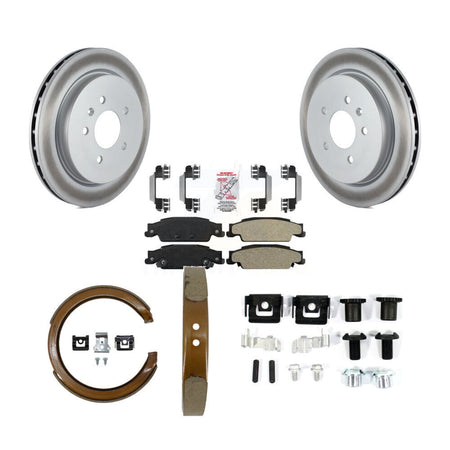 Rear Disc Coated Rotors Semi-Metallic Pads Parking Shoes & Hardware Kit For Cadillac CTS KGA-107369