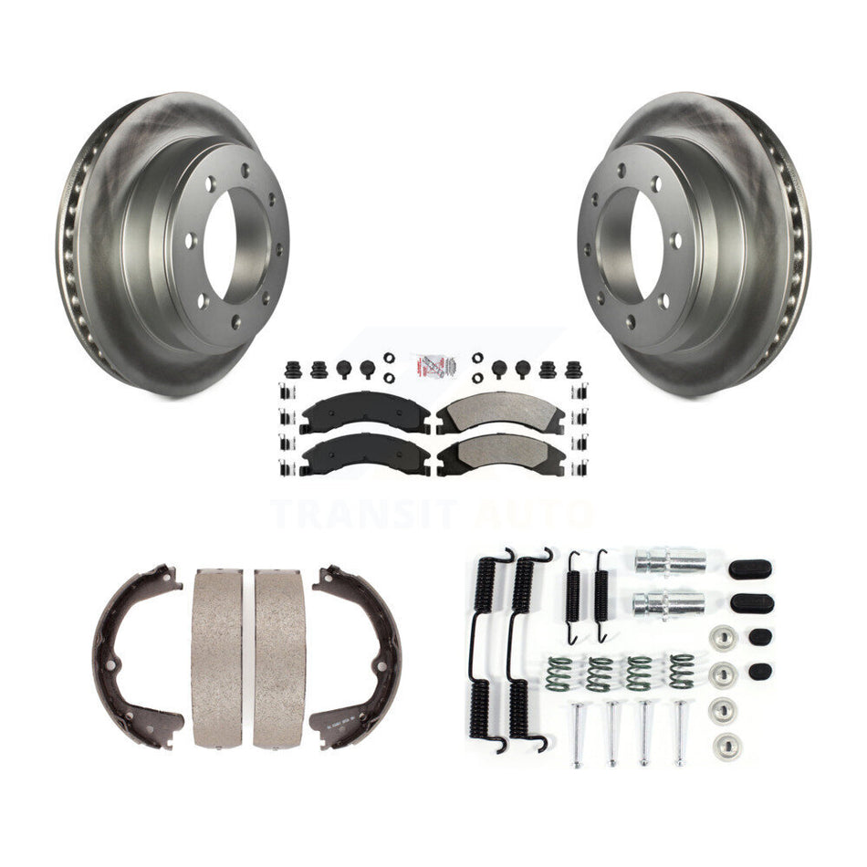Rear Disc Coated Rotors Semi-Metallic Pads Parking Shoes Hardware Kit For Ford E-350 Duty KGA-107370