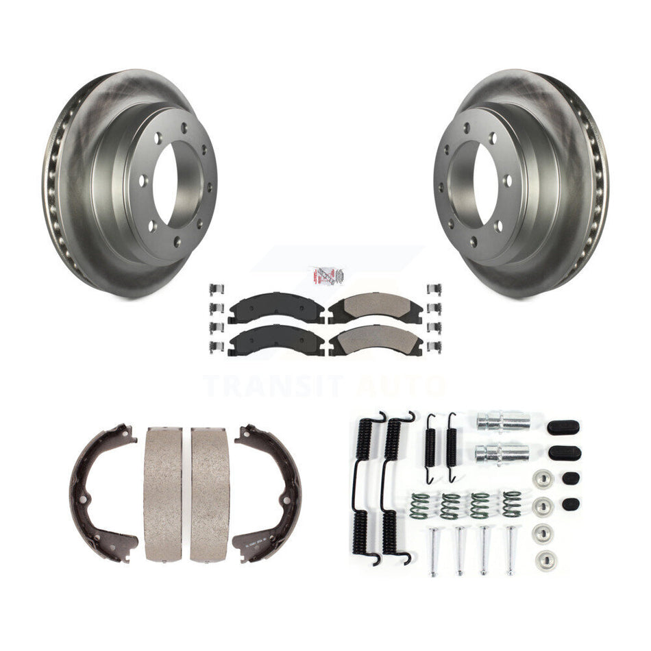 Rear Disc Coated Rotors Semi-Metallic Pads Parking Shoes Hardware Kit For Ford E-350 Duty KGA-107371