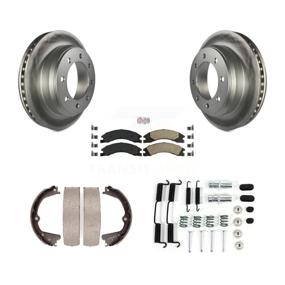 Rear Disc Coated Rotors Ceramic Pads Parking Shoes Hardware Kit For Ford E-350 Super Duty KGA-107372