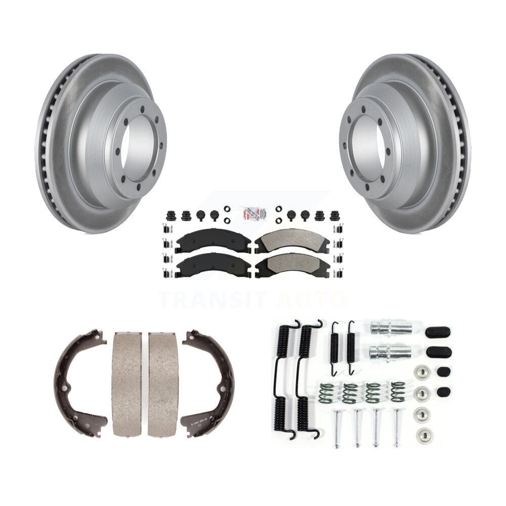 Rear Disc Coated Rotors Semi-Metallic Pads Parking Brake Shoes And Hardware Kit For KGA-107373