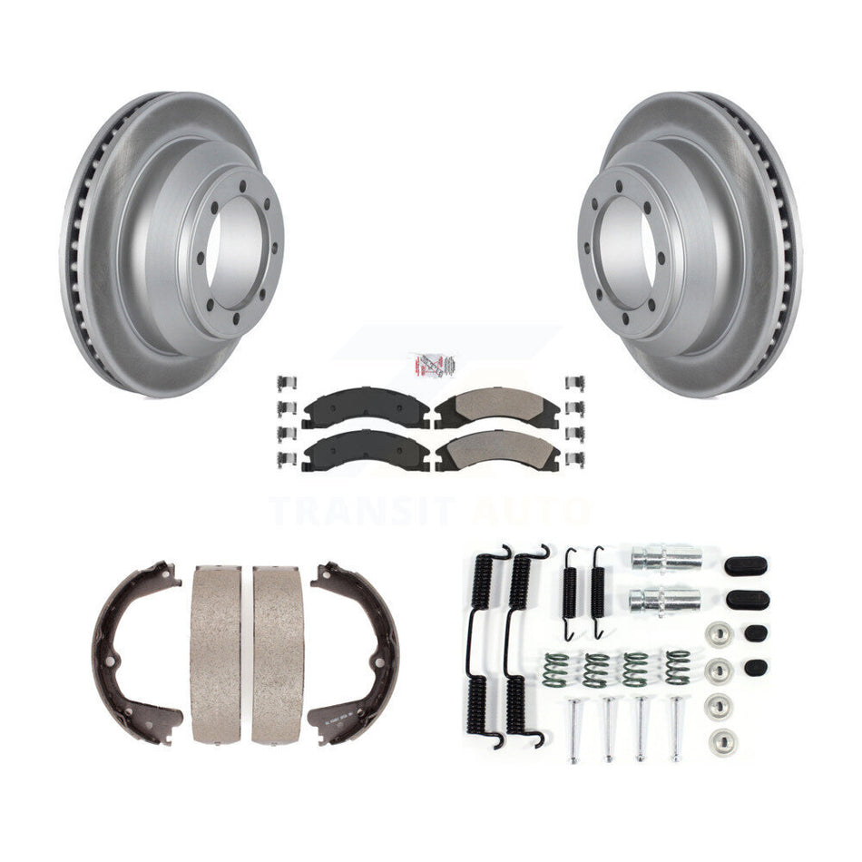 Rear Disc Coated Rotors Semi-Metallic Pads Parking Brake Shoes And Hardware Kit For KGA-107374