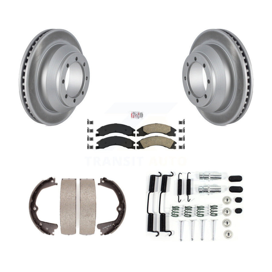 Rear Disc Coated Rotors Ceramic Pads Parking Shoes Hardware Kit For Ford E-350 Super Duty KGA-107375
