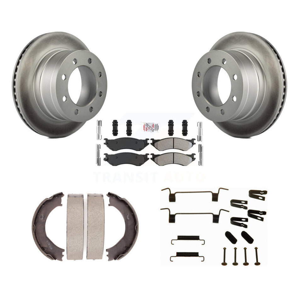 Rear Disc Coated Rotors Semi-Metallic Pads Parking Shoes Hardware Kit For Dodge Ram 2500 KGA-107376