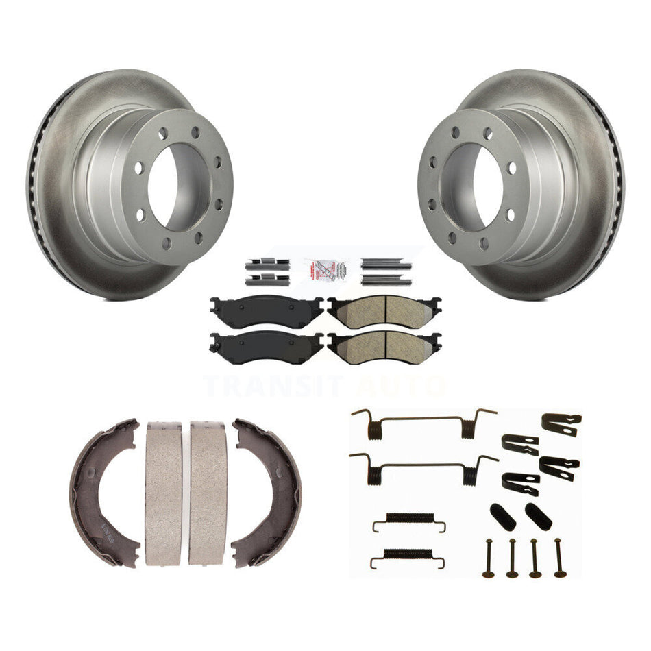 Rear Disc Coated Rotors Semi-Metallic Pads Parking Shoes Hardware Kit For Dodge Ram 2500 KGA-107377