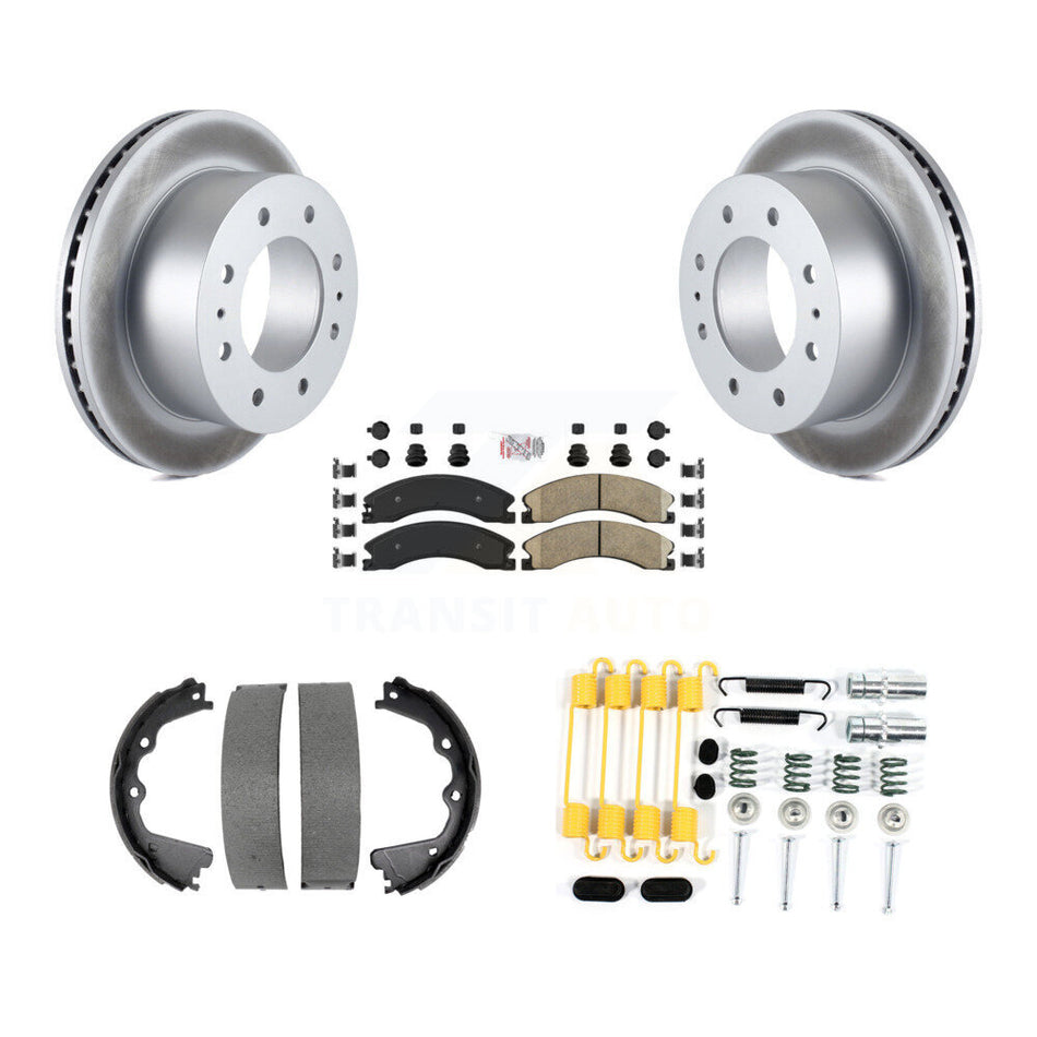 Rear Disc Coated Rotors Ceramic Pads Parking Shoes & Hardware Kit For GMC Sierra 2500 HD KGA-107381