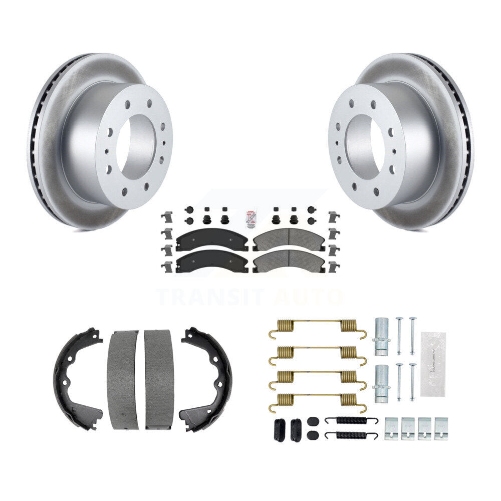Rear Disc Coated Rotors Semi-Metallic Pads Parking Shoes Hardware Kit For GMC Sierra 2500 KGA-107388