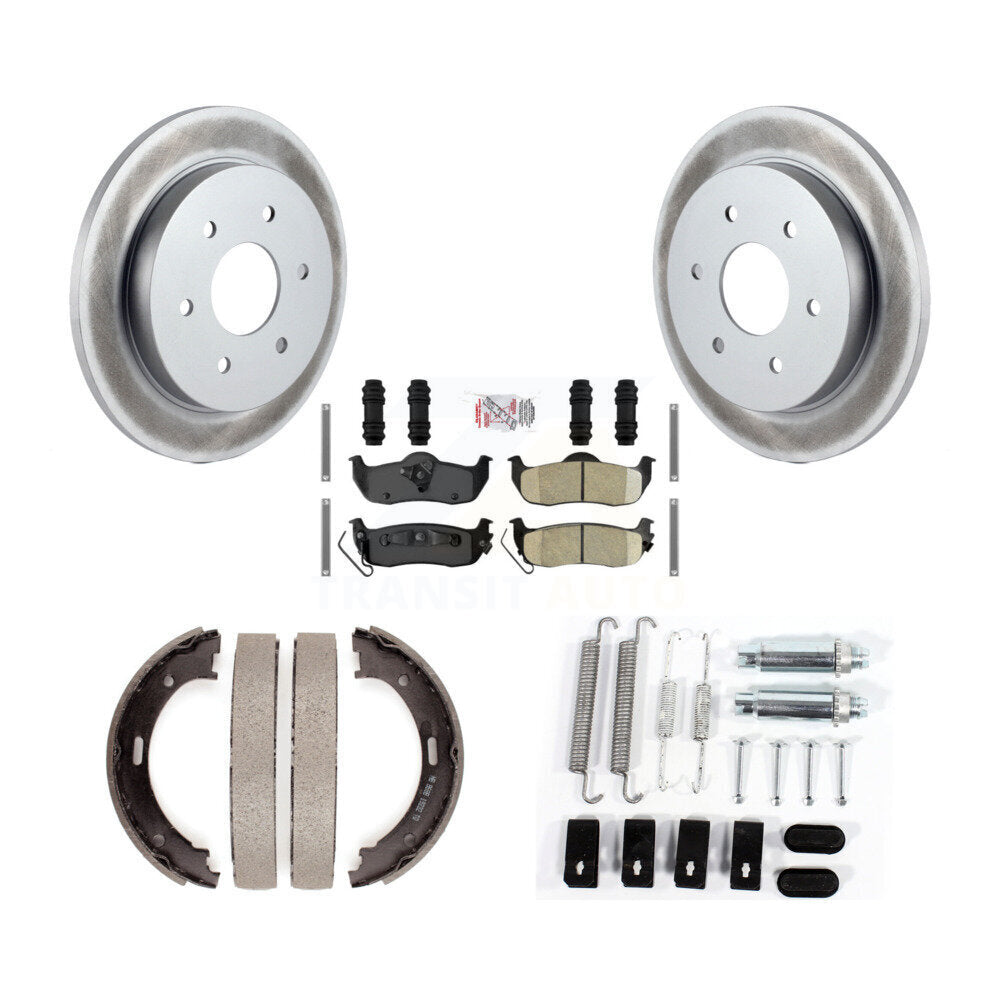 Rear Disc Coated Rotors Ceramic Pads Parking Shoes & Hardware Kit For Nissan TITAN Armada KGA-107395