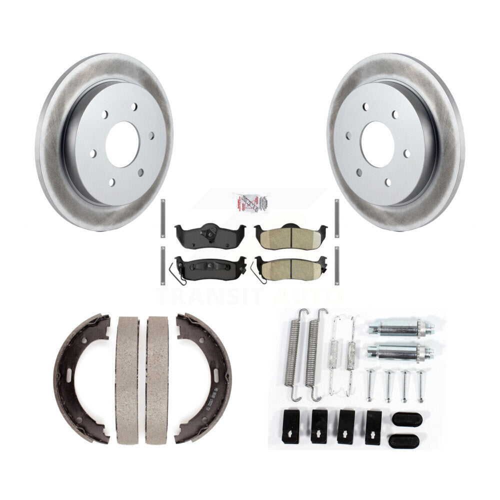 Rear Disc Coated Rotors Ceramic Pads Parking Shoes & Hardware Kit For Nissan TITAN Armada KGA-107396