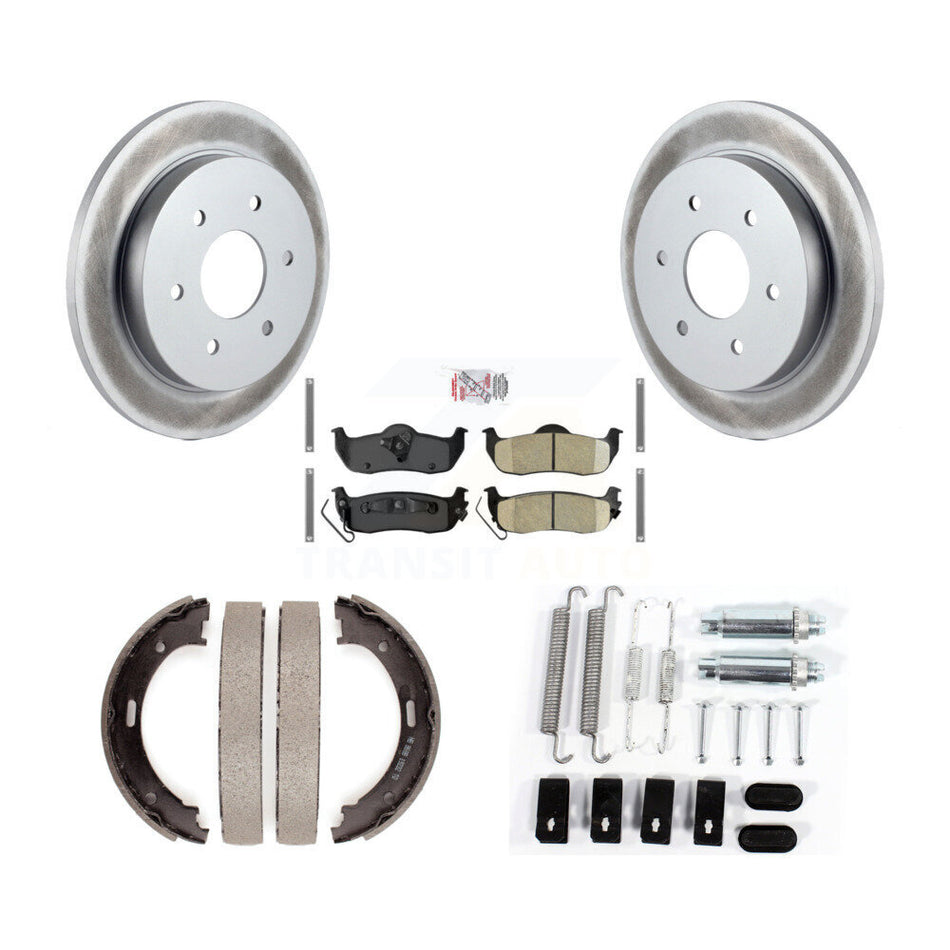 Rear Disc Coated Rotors Ceramic Pads Parking Shoes & Hardware Kit For Nissan TITAN Armada KGA-107396