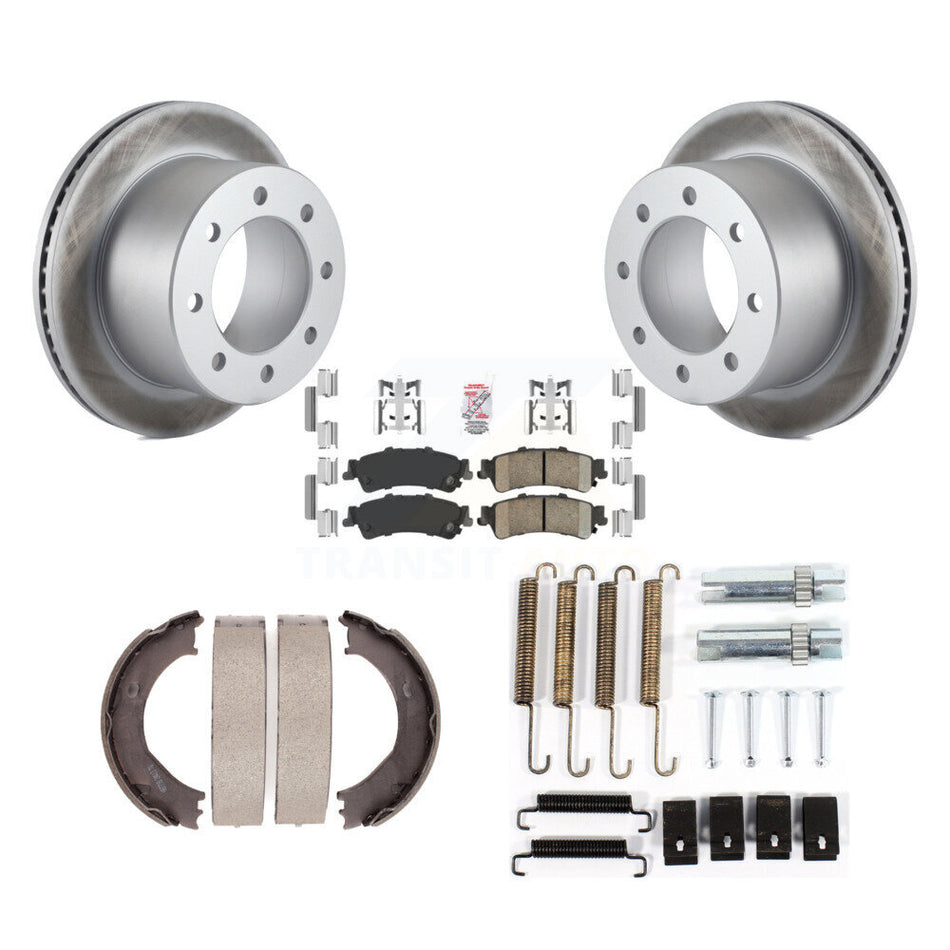 Rear Disc Coated Rotors Ceramic Pads Parking Shoes Hardware Kit For 2001 GMC Sierra 3500 KGA-107397