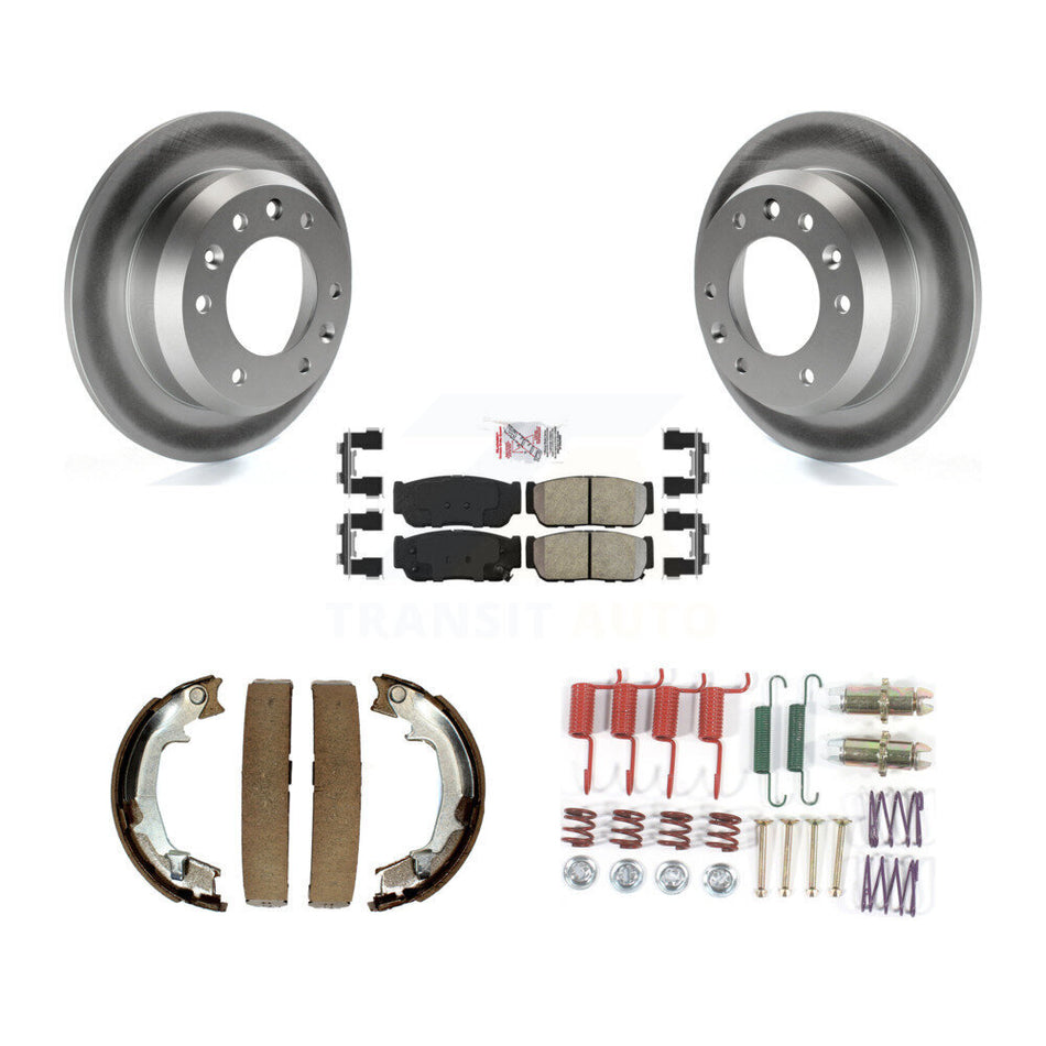 Rear Disc Coated Rotors Semi-Metallic Pads Parking Shoes And Hardware Kit For Hyundai Kia KGA-107402